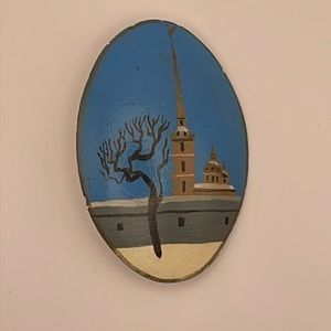 Retro Wooden Hand Painted Brooch Pin